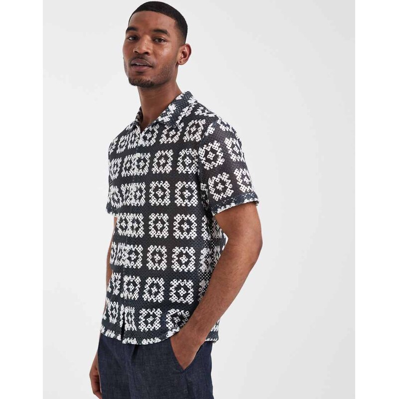 Aray crochet tiled beach shirt in black 114725919