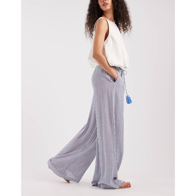 Aray beach trouser with tassle in blue pin stripe 114725925