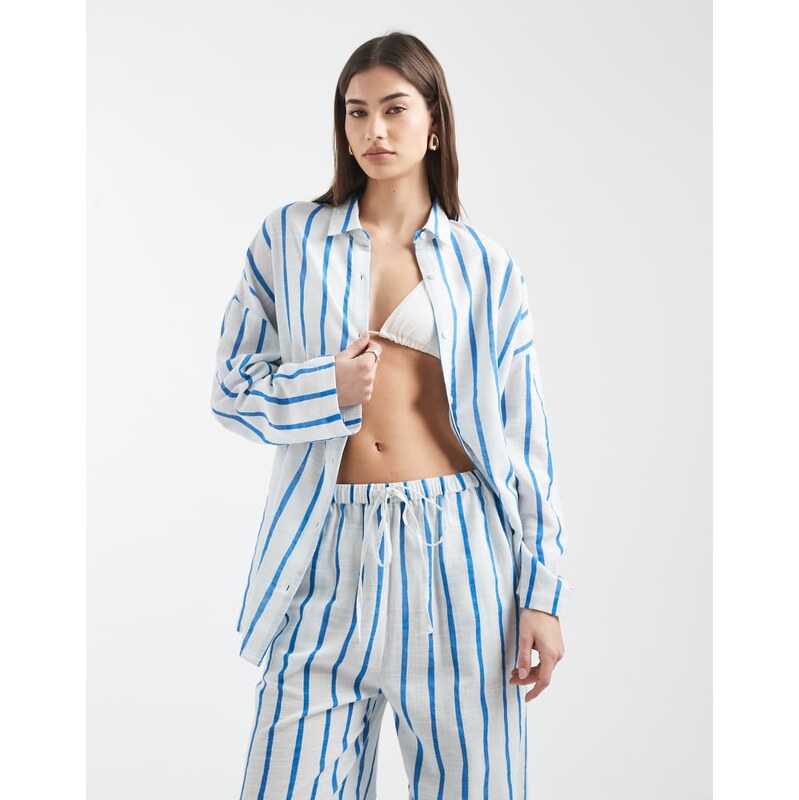 Aray long sleeve beach shirt in blue stripe 114725928
