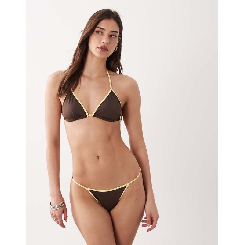 Free Society bikini bottom with contrast trim in brown 114725938