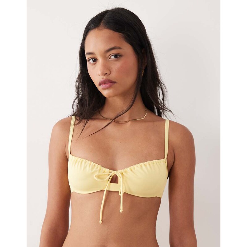 Free Society ruched underwire bikini top in butter yellow