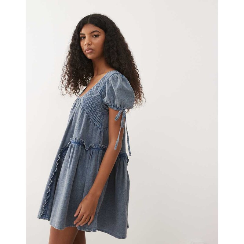 Reclaimed Vintage denim smock dress with pintuck and seam