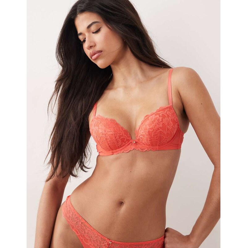 Ann Summers Sexy Lace Padded Plunge bra in Coral-Orange 114725994