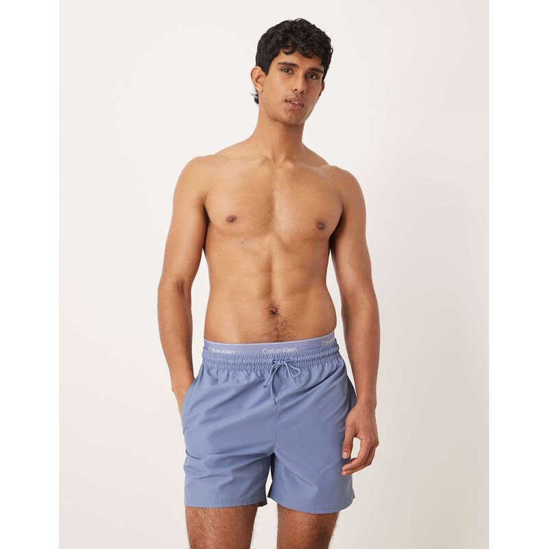 Calvin Klein logo waistband drawstring swim shorts in blue