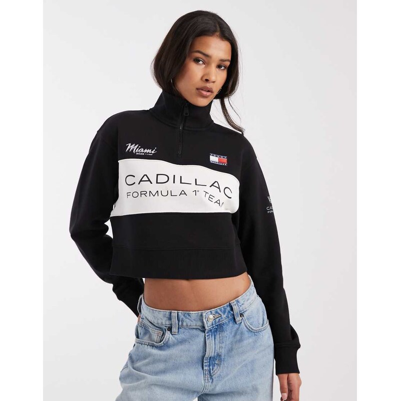 Tommy Hilfiger x Cadillac F1 Miami half zip sweatshirt in black & white