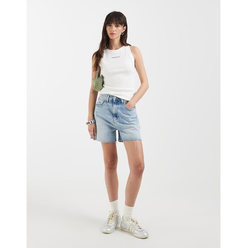 Tommy Jeans denim mom shorts in light wash blue