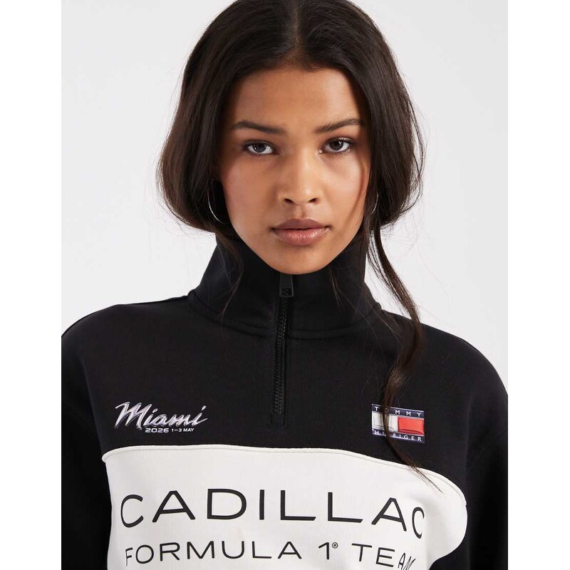 Tommy Hilfiger x Cadillac F1 Miami half zip sweatshirt in black & white