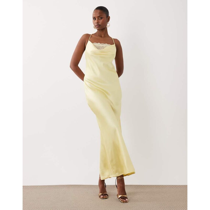 Vila lace insert cowl neck satin cami maxi dress in pastel