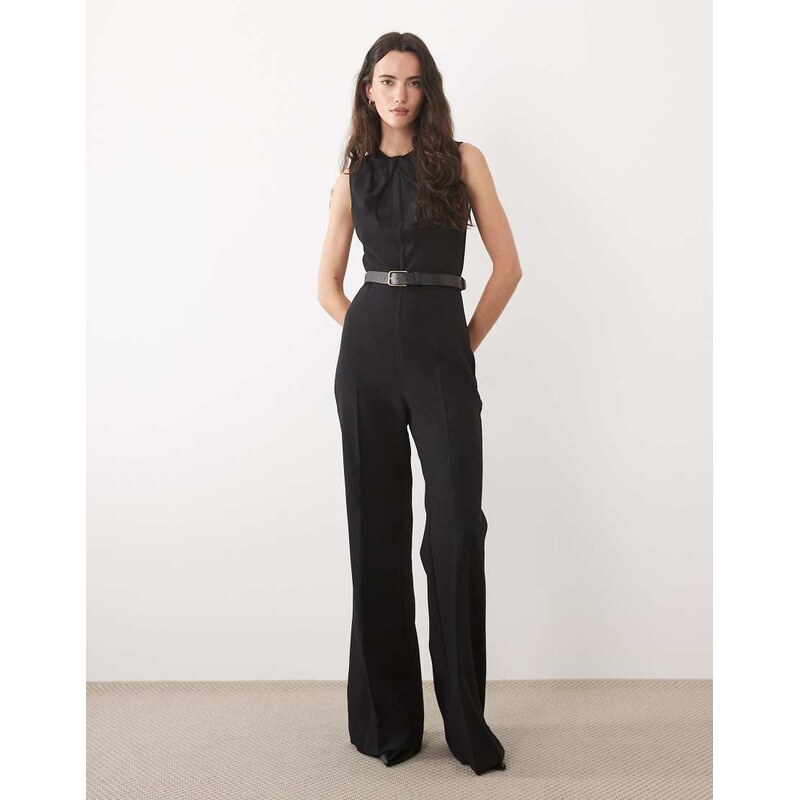 Mango sleeveless belted jumpsuit in black
