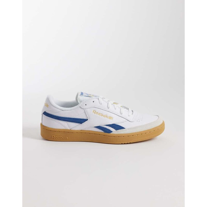 Reebok Club C Revenge trainers in white and blue with gum sole