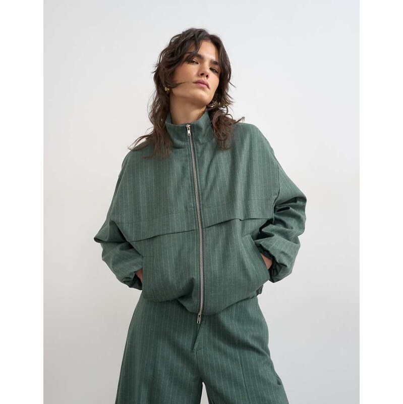 Topshop co ord funnel neck jacket in green stripe