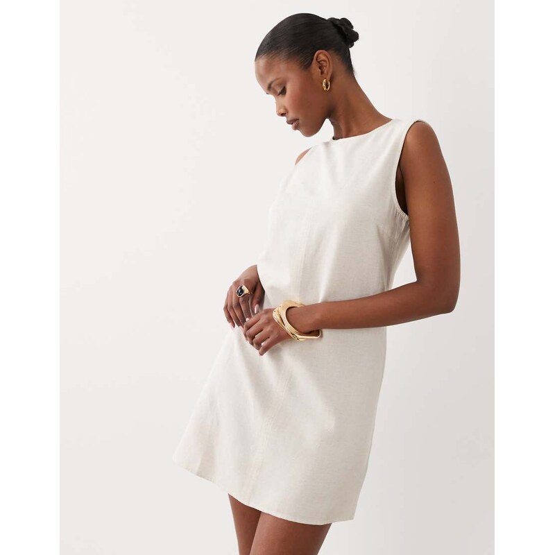 Vila linen touch sleeveless mini dress in super light grey melange 105265616