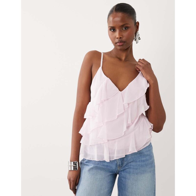 Vila ruffle cami top in cherry blossom pink