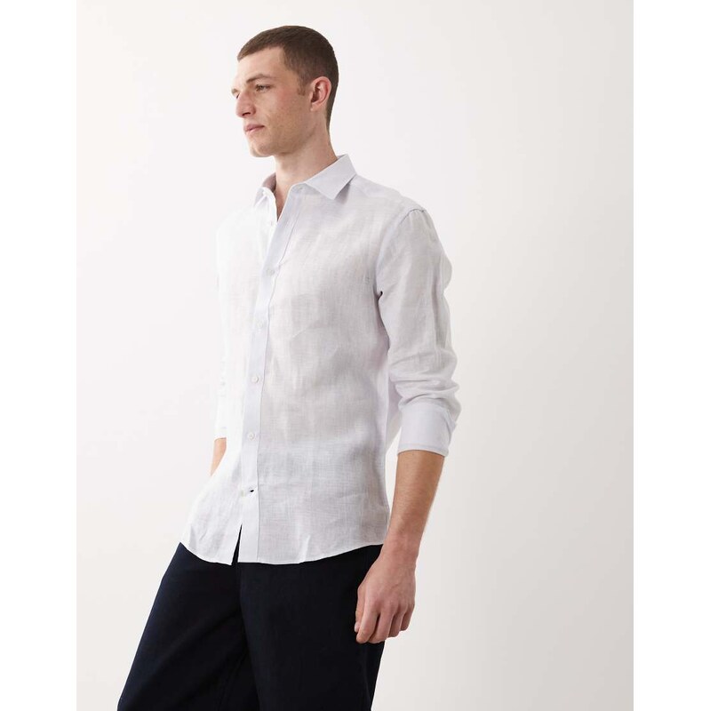 Mango 100% linen long sleeve shirt in pale blue