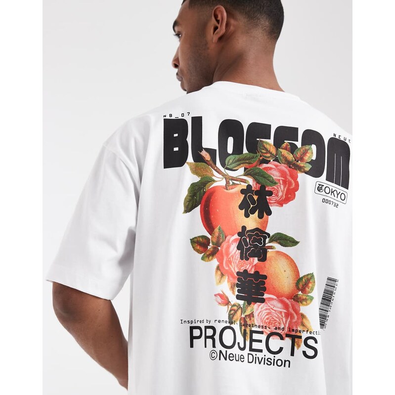 ASOS DESIGN boxy oversized t-shirt with peach graphic in white