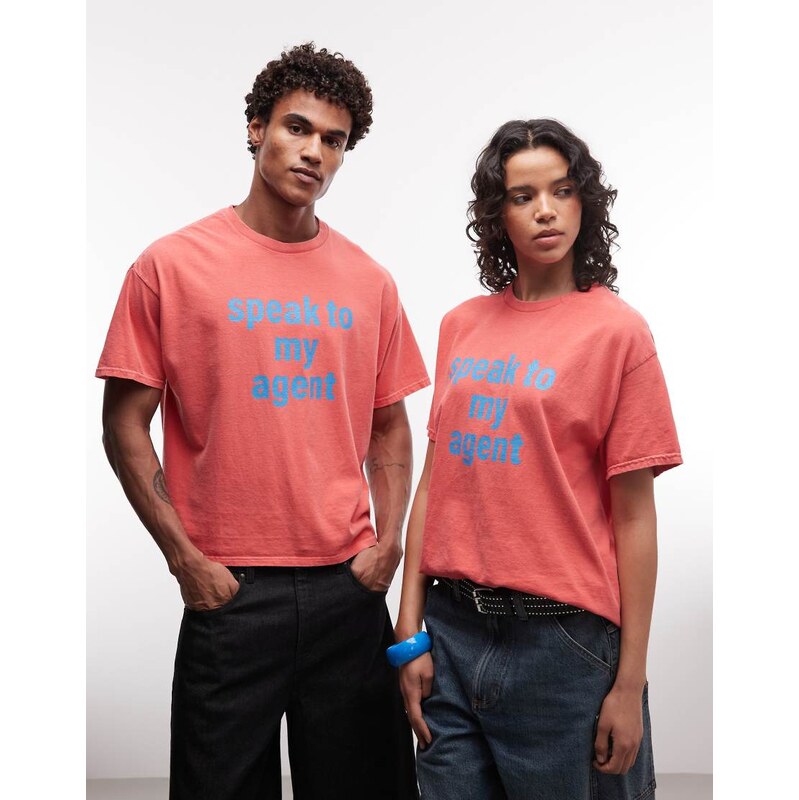Reclaimed Vintage unisex boxy oversized tee in red with speak to