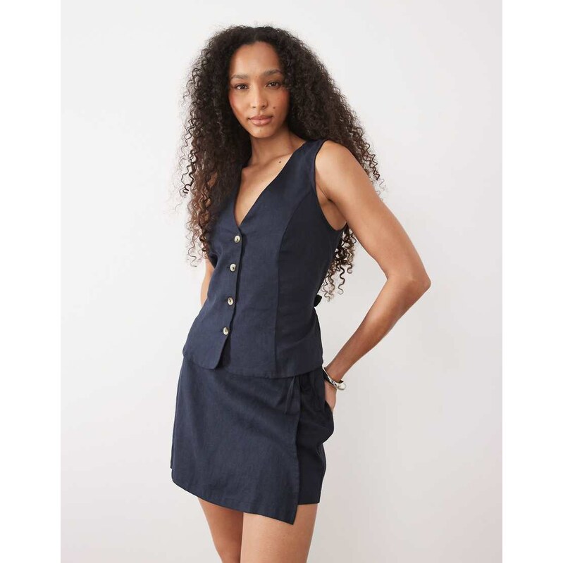 River Island linen look skort in navy