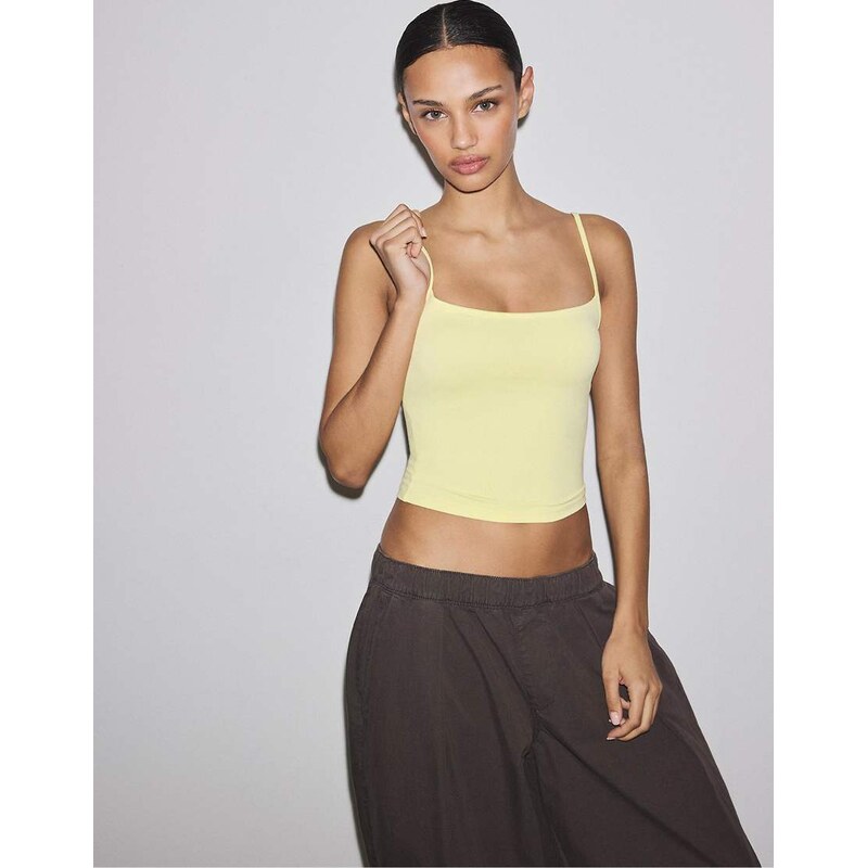Stradivarius Strappy polyamide top in yellow 114726171