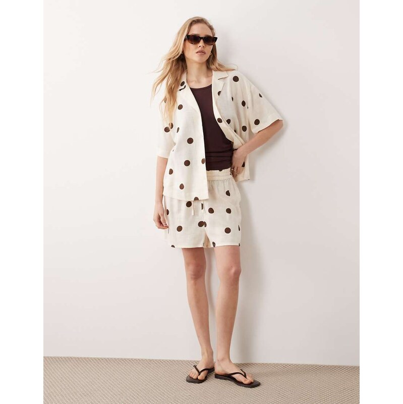 ASOS DESIGN linen co-ord short in polka dot-Multi