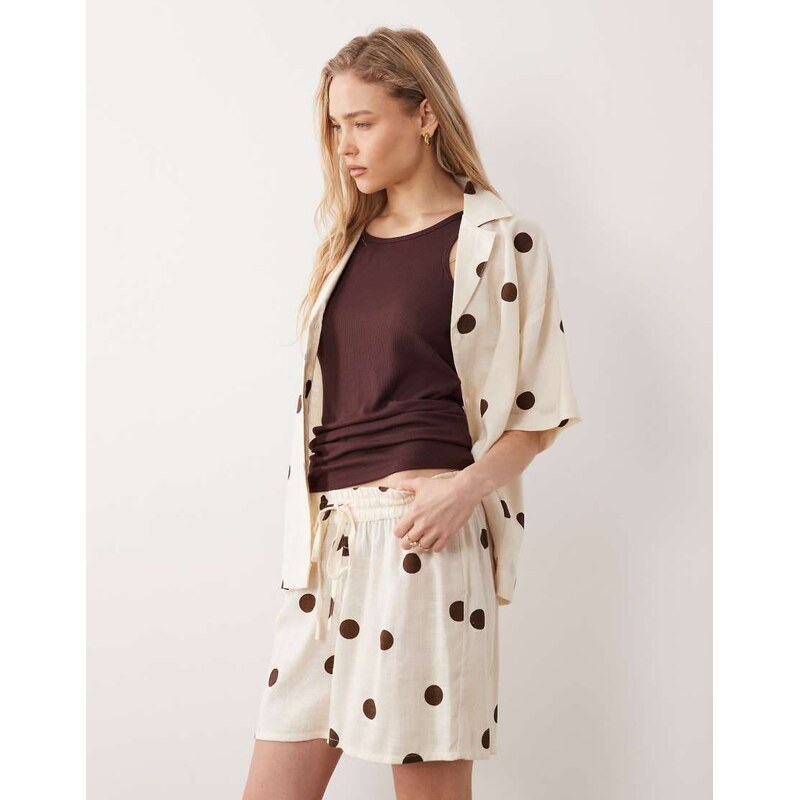 ASOS DESIGN linen co-ord short in polka dot-Multi