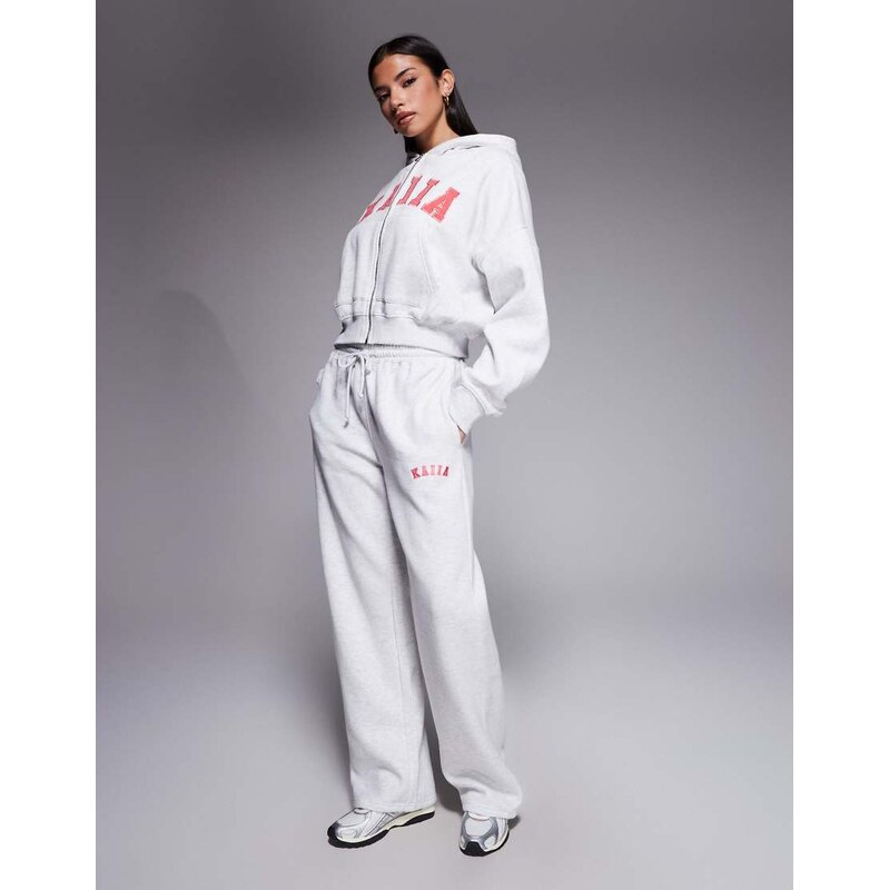 Kaiia cotton rich embroidered logo wide leg joggers co-ord in grey 114873524