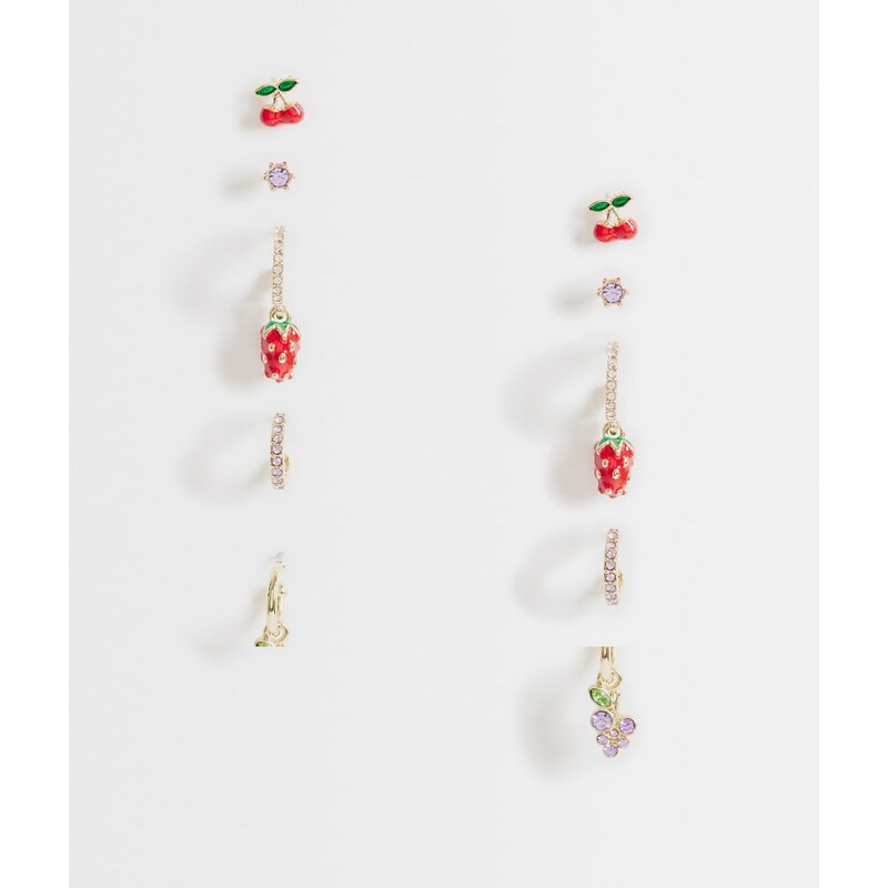 Accessorize pack of 10 strawberry earrings in gold 114727926