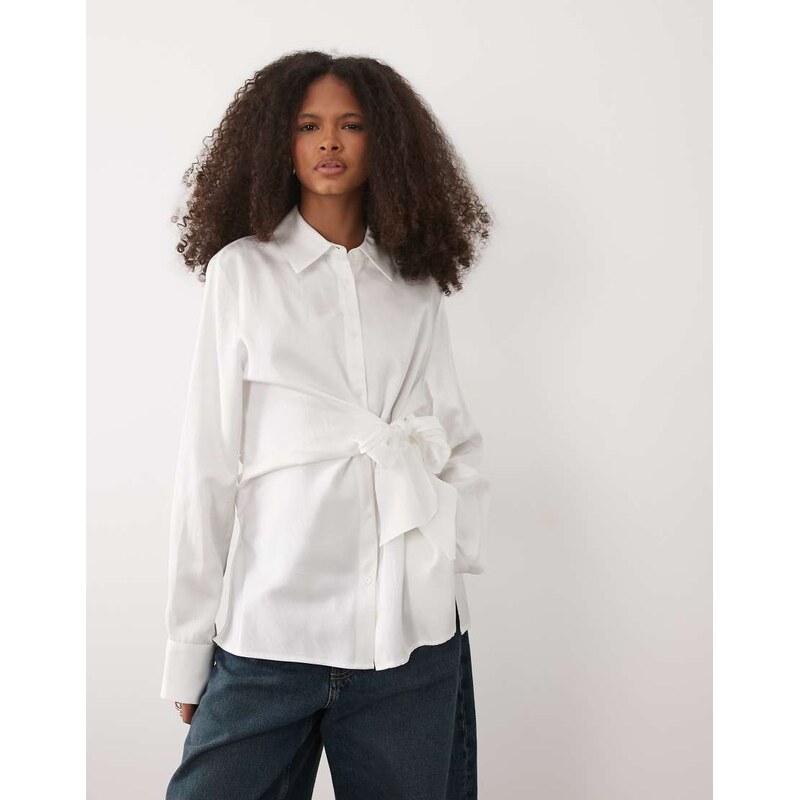 Mango tie waist shirt in white 115535874