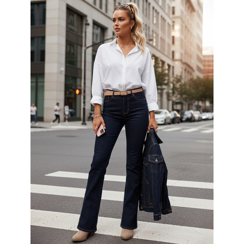 Dámské džíny s vysokým pasem UY2911 tmavě modré - FashionStreet