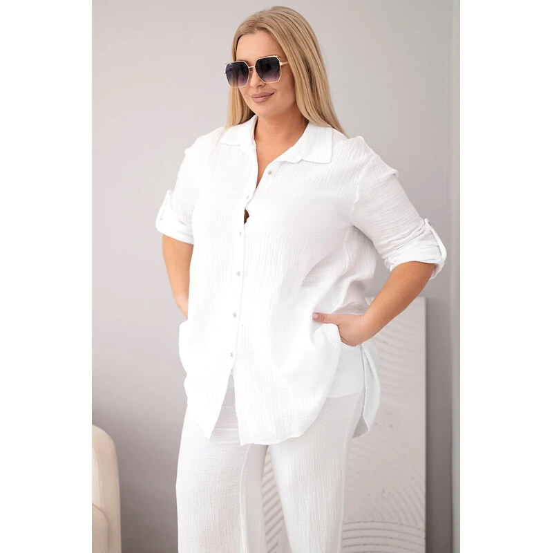 K-Fashion Dámský mušelínový komplet Plus Size s košilí zapínanou