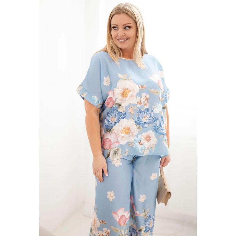 K-Fashion Dámský komplet Plus Size s halenkou a kalhotami s