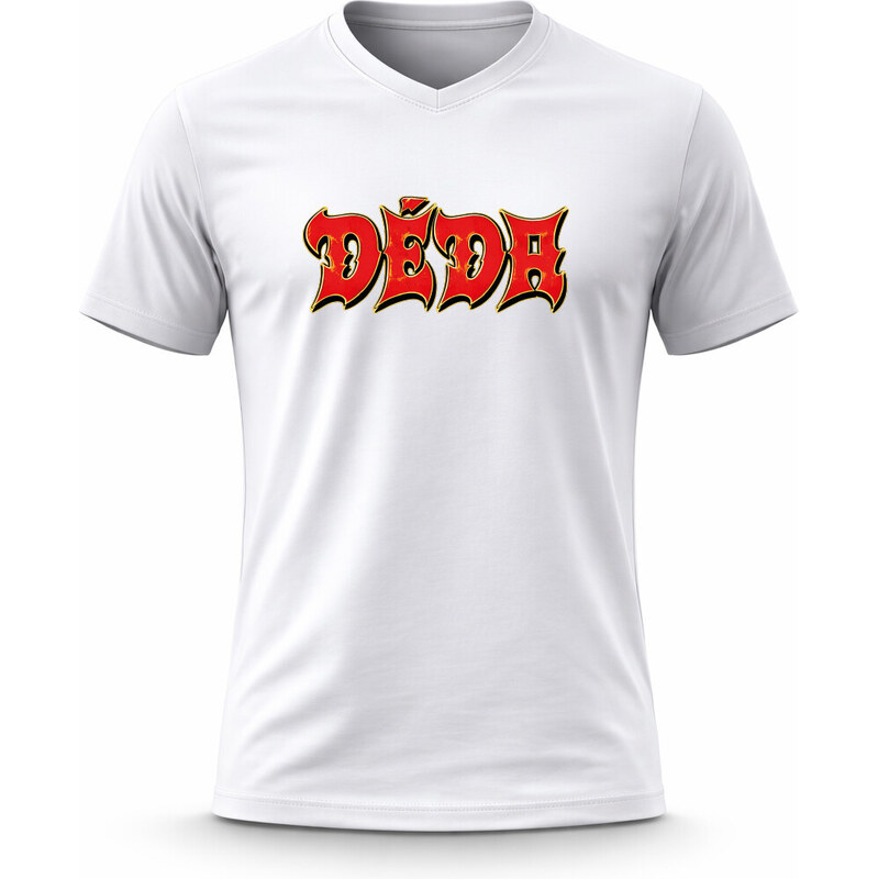 Giftela Pánské bavlněné tričko s potiskem - DĚDA (ROCK) - bílé