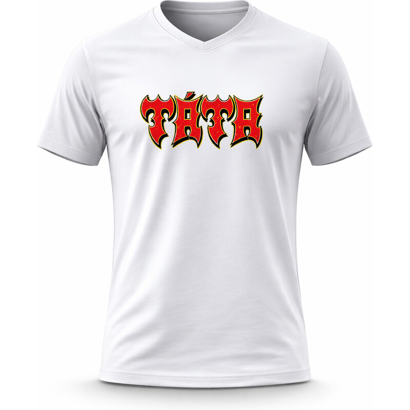Giftela Pánské bavlněné tričko s potiskem - TÁTA (ROCK) - bílé