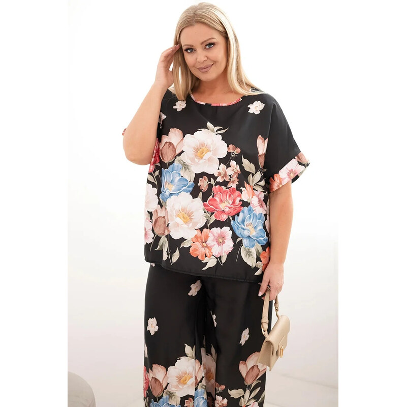 K-Fashion Dámský komplet Plus Size s halenkou a kalhotami s