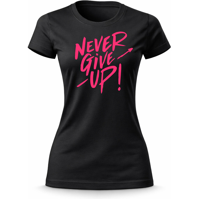 Giftela Dámské bavlněné tričko s potiskem - NEVER GIVE UP! - černé 114724515
