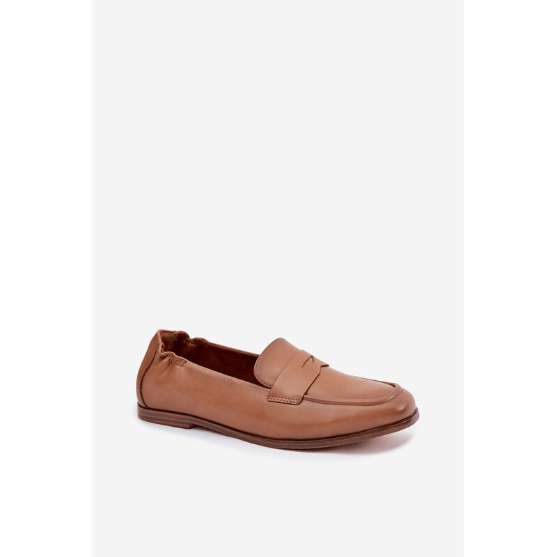 Mokasíny z přírodní kůže model 22074671 Camel - VINCEZA