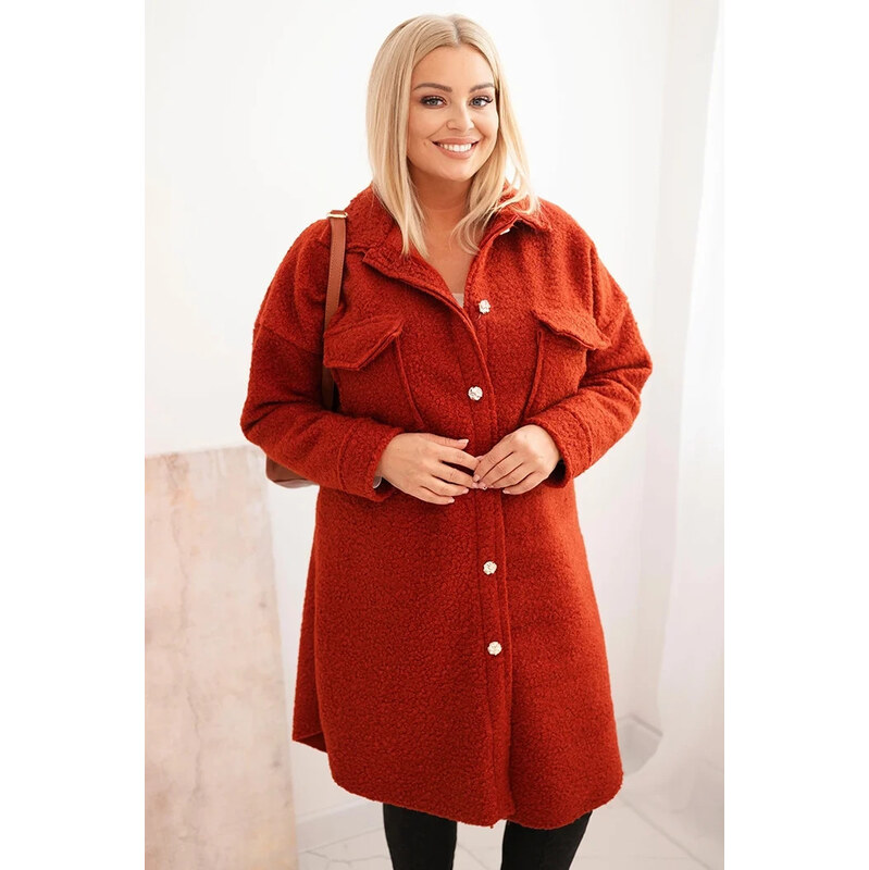 Dámský kabát Plus Size s vlnou ART0286 rudy - Kesi 114724684