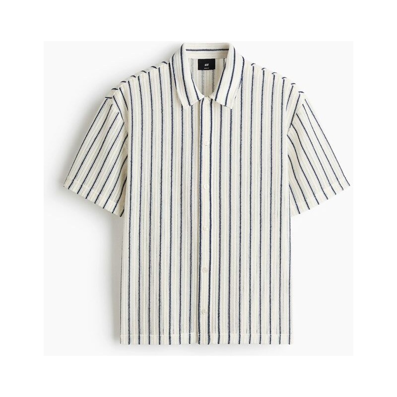 H&M - Košile z úpletus texturou Regular Fit - Bílá/Proužky