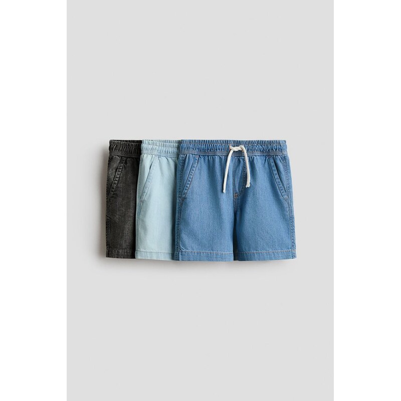 H&M - Džínové šortky 3 kusy - Světlý Denim Blue/Černá
