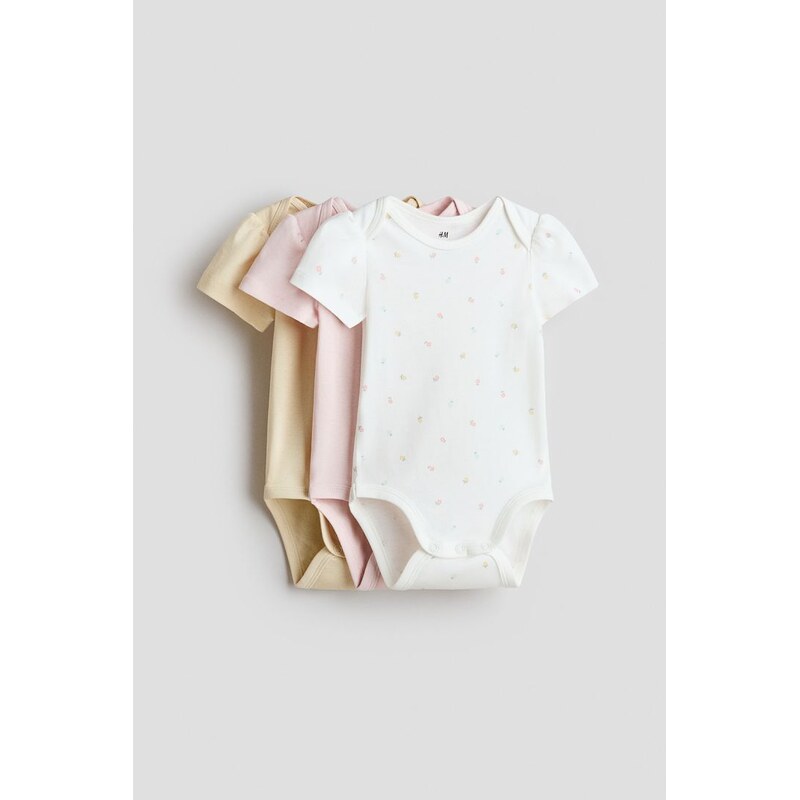 H&M - Bodys obálkovým výstřihem 3 kusy - Světle Žlutá/Světle