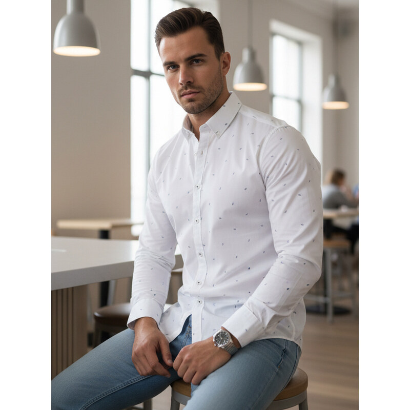 BASIC Pánská košile slim fit se vzorem bílá
