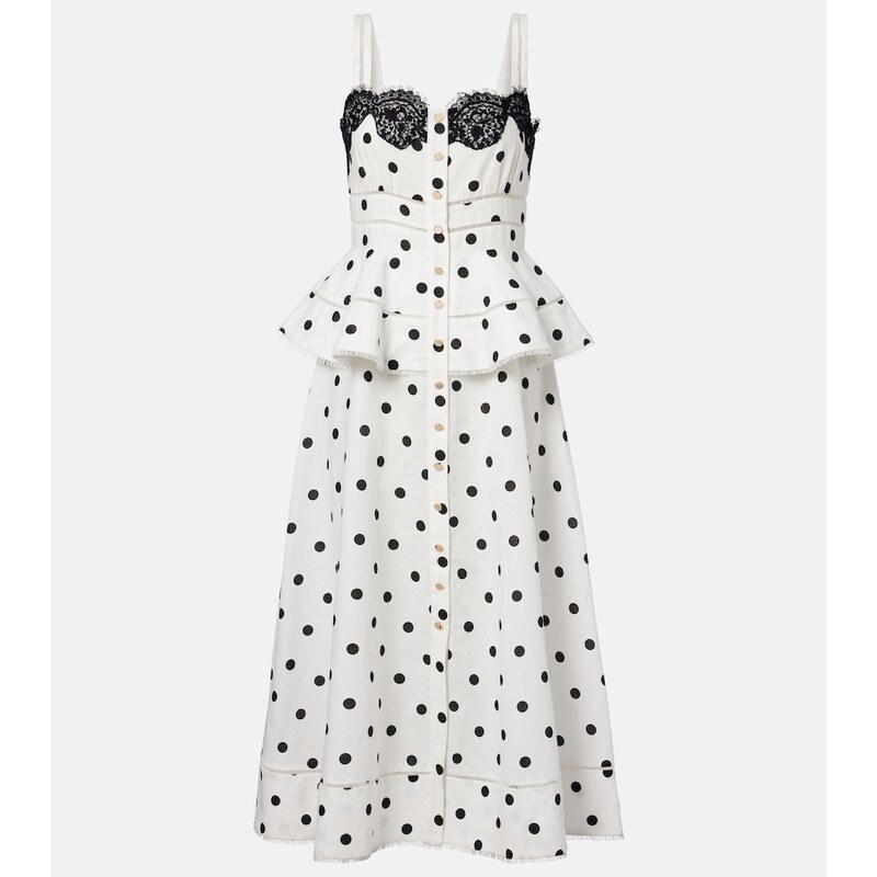 Self-Portrait Polka-dot linen and cotton midi dress