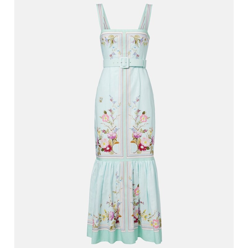 Self-Portrait Belted floral linen and cotton maxi dress