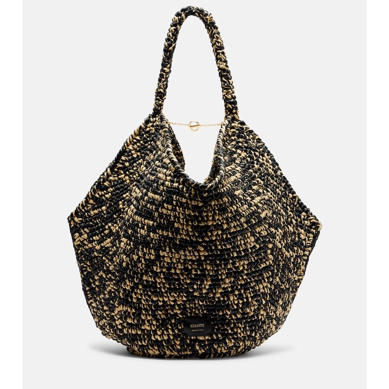 Khaite Lotus Medium raffia tote bag v barvě černá a bílá