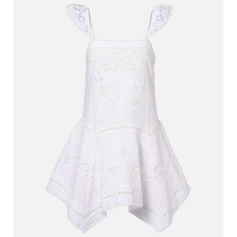 Self-Portrait Embroidered linen and cotton poplin minidress