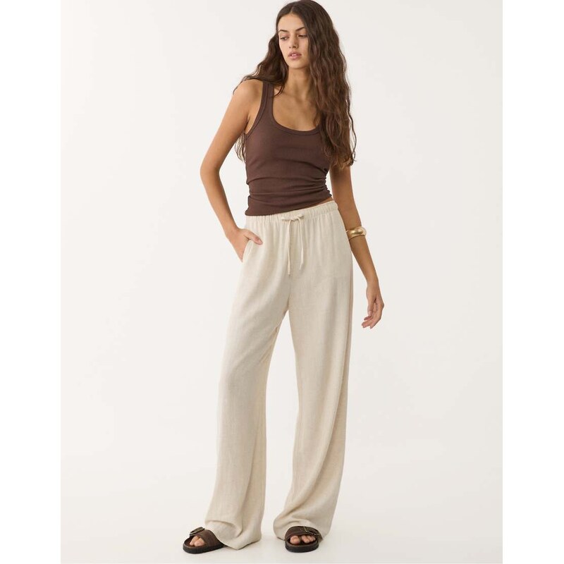 Stradivarius trousers with linen in stone-White