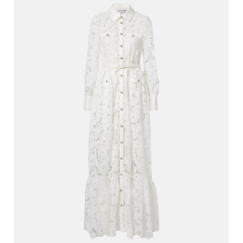 Self-Portrait Belted guipure lace shirt dress