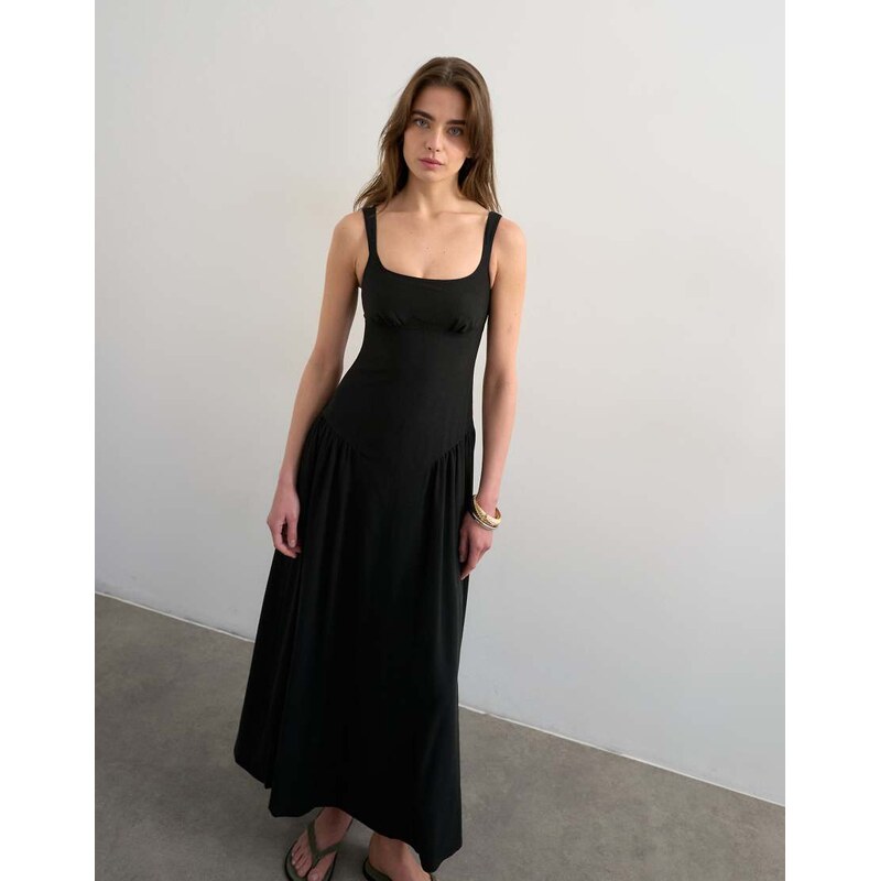 Topshop dropped waist maxi sundress in black