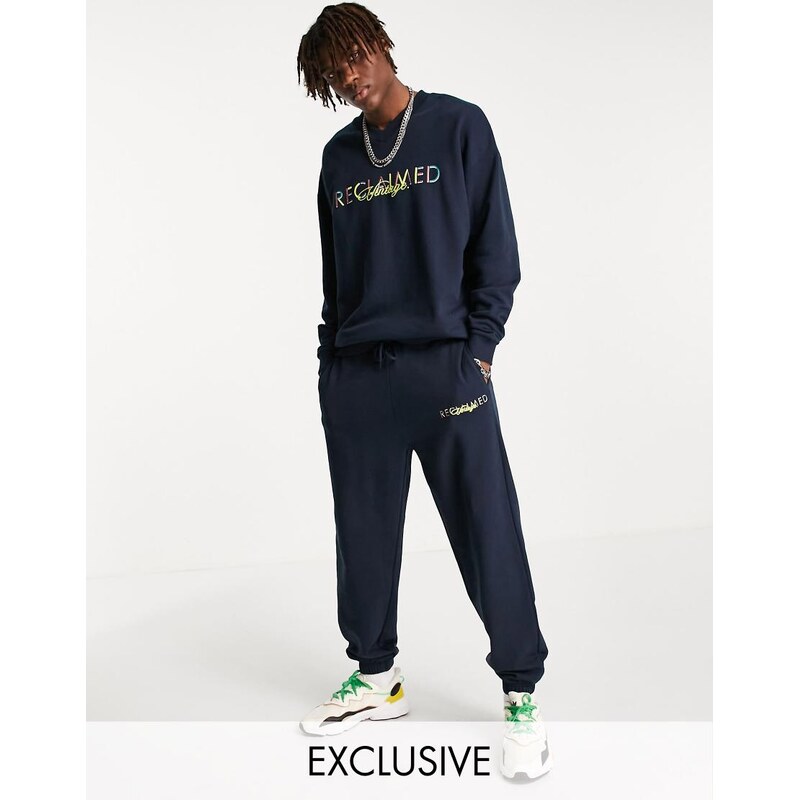 Reclaimed Vintage inspired sweatshirt with logo embroidery-Navy