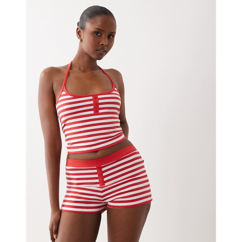 The Frolic exclusive button detail micro shorts co-ord in red &