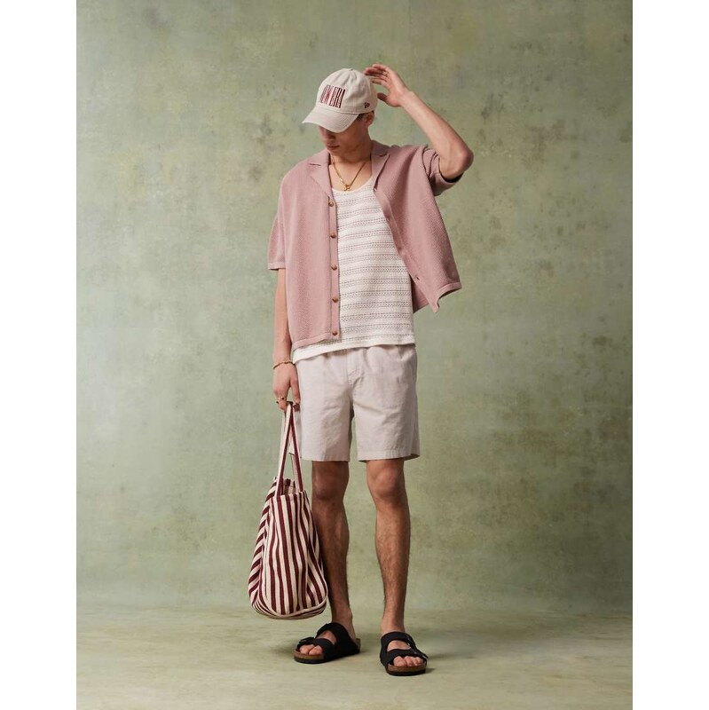 Jack & Jones linen mix shorts with drawstring in beige-Neutral